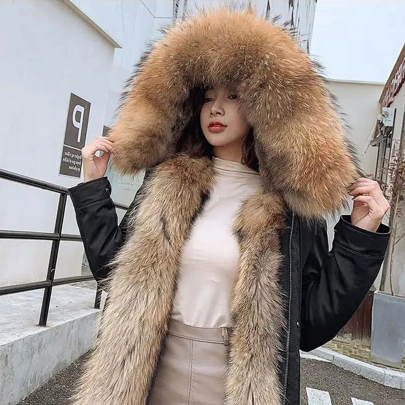 New Parka Mid-Length Detachable Raccoon Fur Liner Thickening Imitation Fur Women