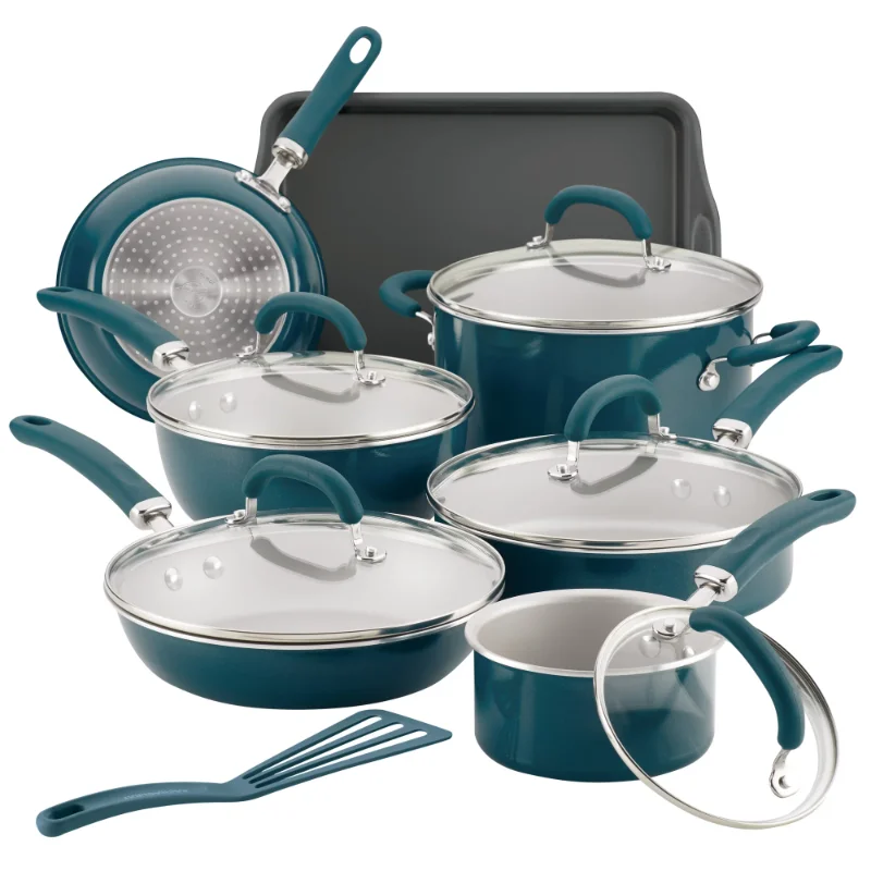 

Create Delicious Aluminum Nonstick Cookware Set, 13-Piece, Teal Shimmer