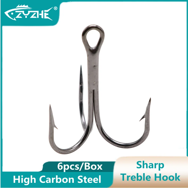 

ZYZ Sharp Treble Hooks High Carbon Steel Barbed Triple Fishhooks 6pcs/Box For Artificial Lure Saltwater Fishing Accessories
