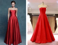 concise strapless vestido de festa custom red satin long prom 2018 new sexy a line elegant formal gowns bridesmaid dresses