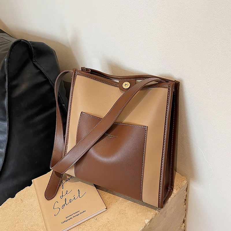 

Модная женская сумка-тоут с водяным ведром, однотонная женская сумка через плечо, сумка из искусственной кожи, новинка 2023, вместительная сумка на плечо