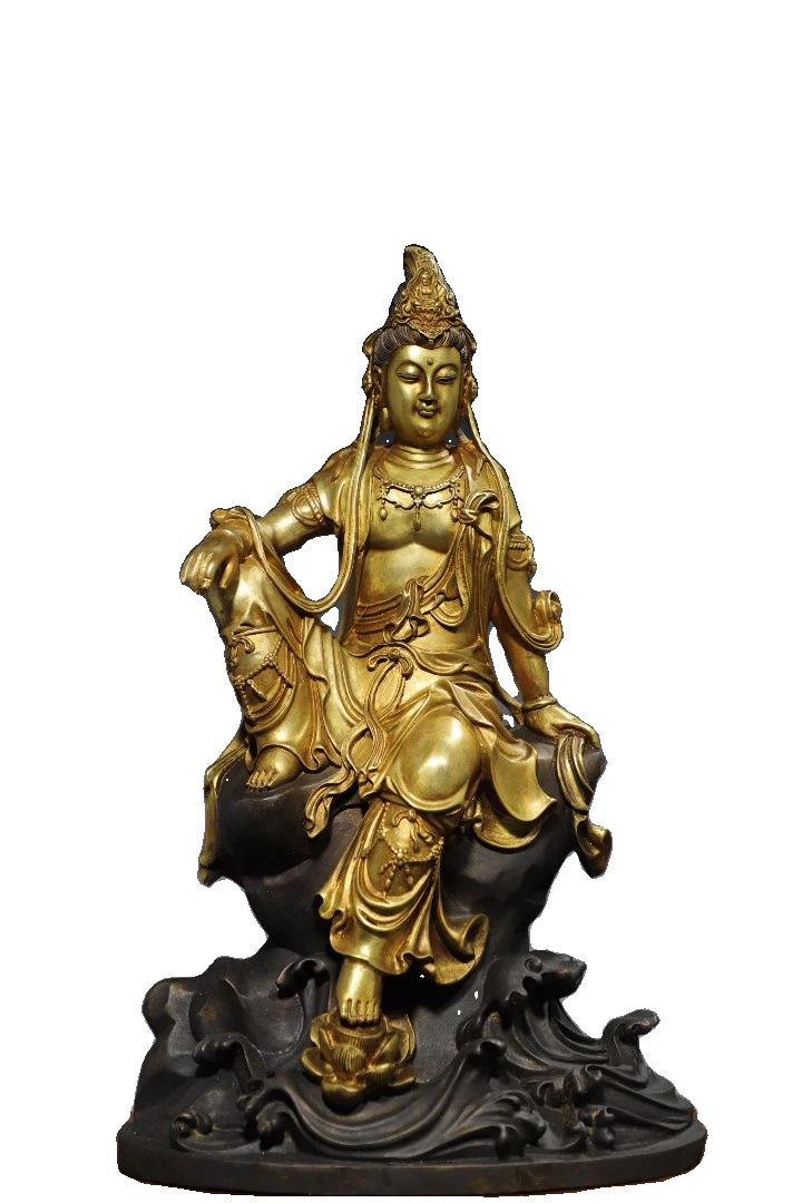 

LAOJUNLU Religious Buddha Statue Dedicated At Home Bronze Gilt Free Guanyin 45Cm High Chinese Traditional Style Antiques Fine