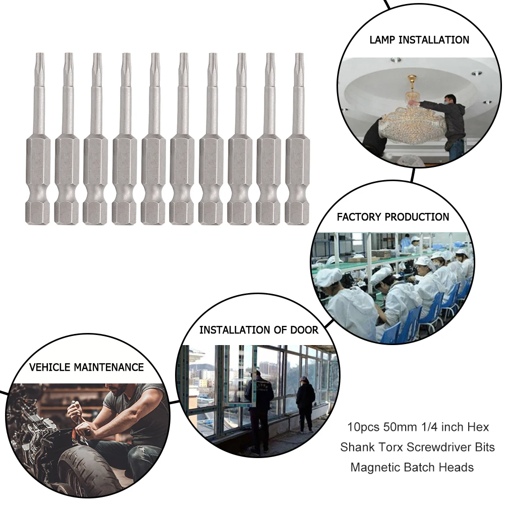 

10pcs Security Head Screwdriver Bits Hex Shank Magnetic 50mm 1/4 inch Batch Head Household Metal Easily Handle Parts