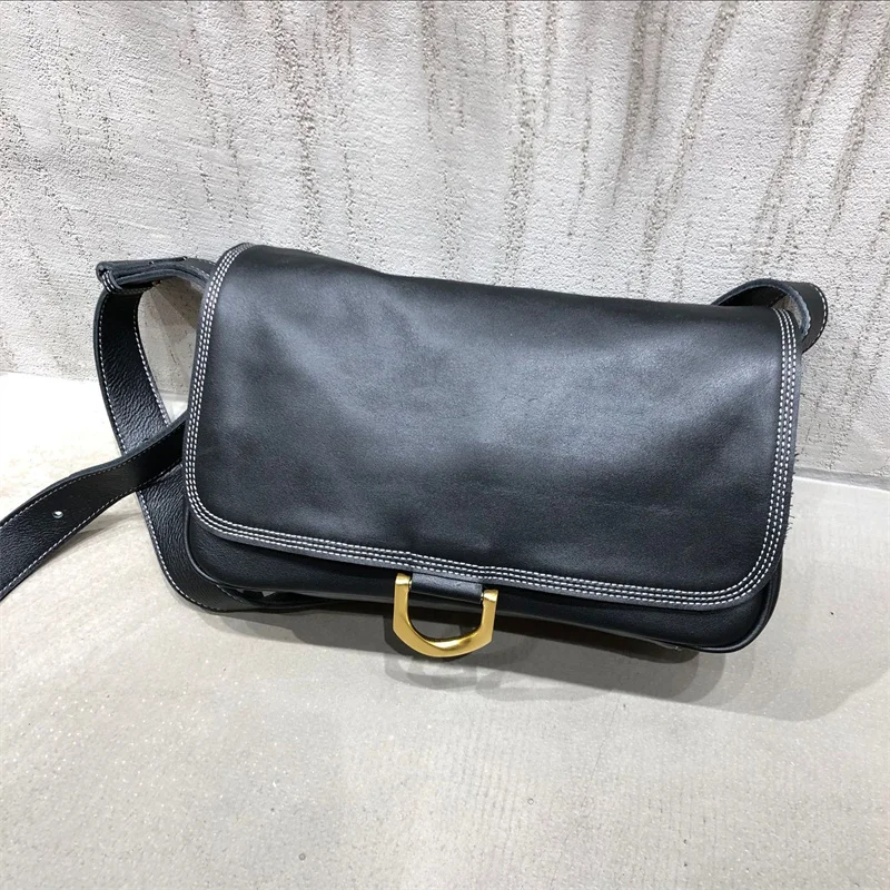 Women's Messenger Bags Vintage Cowhide Square Shoulder Bag Female Real Genuine Leather Crossbody Bags For Women 2022 Black Solid