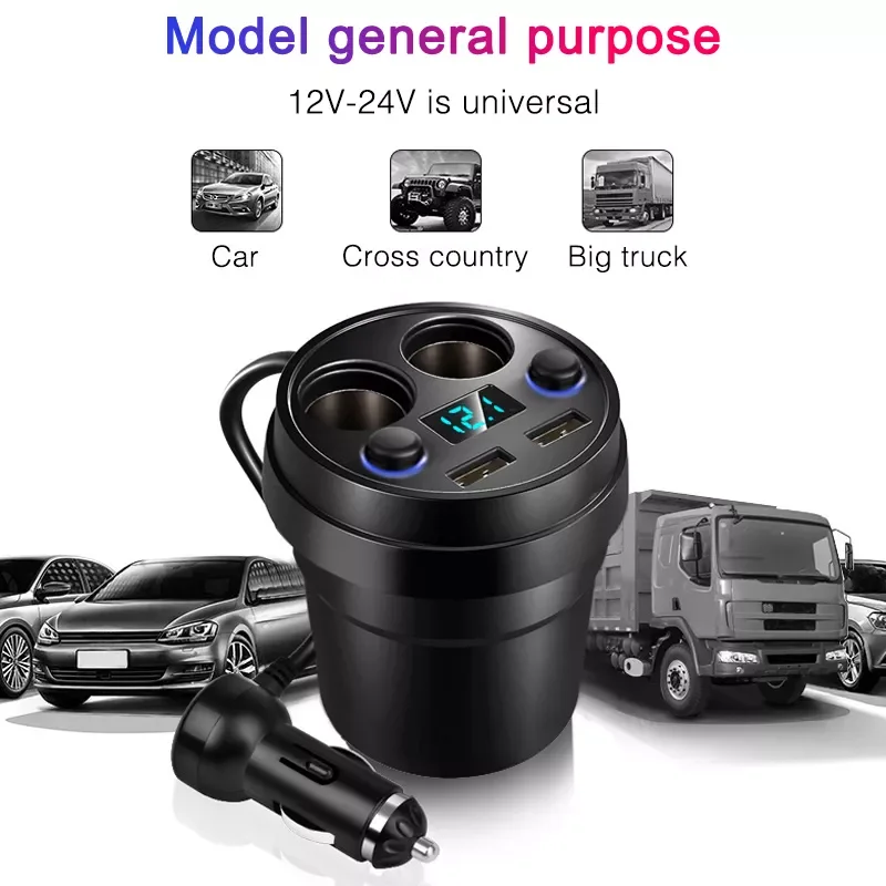 

Accesorios Para Auto Cup Car Charger Display Voltage 2 USB Splitter for Auto Car Splitter Cigarette Lighter Holder Ports LED Dsi