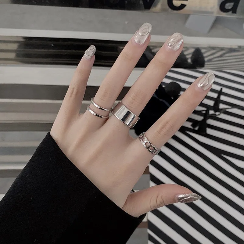 

Adjustable Vintage Ring Set Gothic Style Stainless Steel Rings Hiphop Women Punk Silver Fashion Jewelry Gift for Men Finger Ring