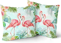 flamingos throw pillow cover set of 2 tropical leaves flowers bird pillowcase soft cotton pillow cases 18x18 inch cushion covers
