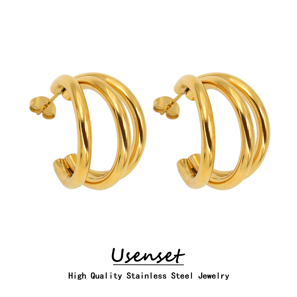 USENSET модная полированная Тройная Нержавеющая Сталь C-серьги в форме фигурного