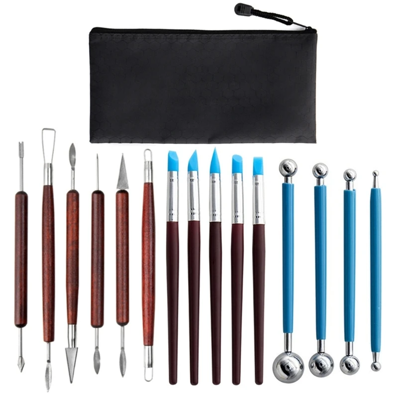 

15Pcs Modeling Clay Sculpture Set Double-Sided DIY Wooden Handle Ceramic Tool