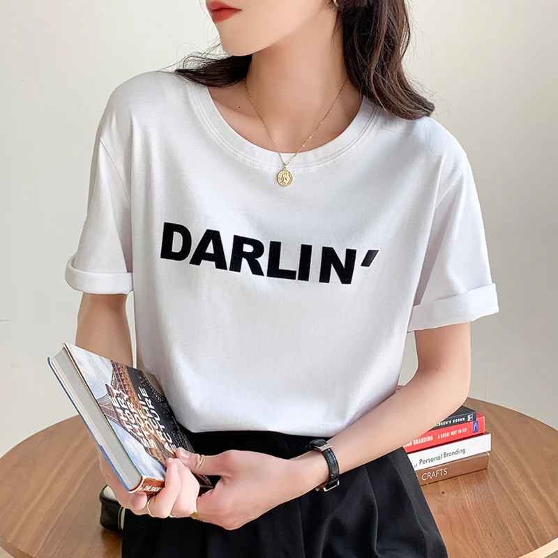 

Printed short-sleeved t-shirt women's spring and summer new Korean version of pure cotton simple loose all-match top trendy