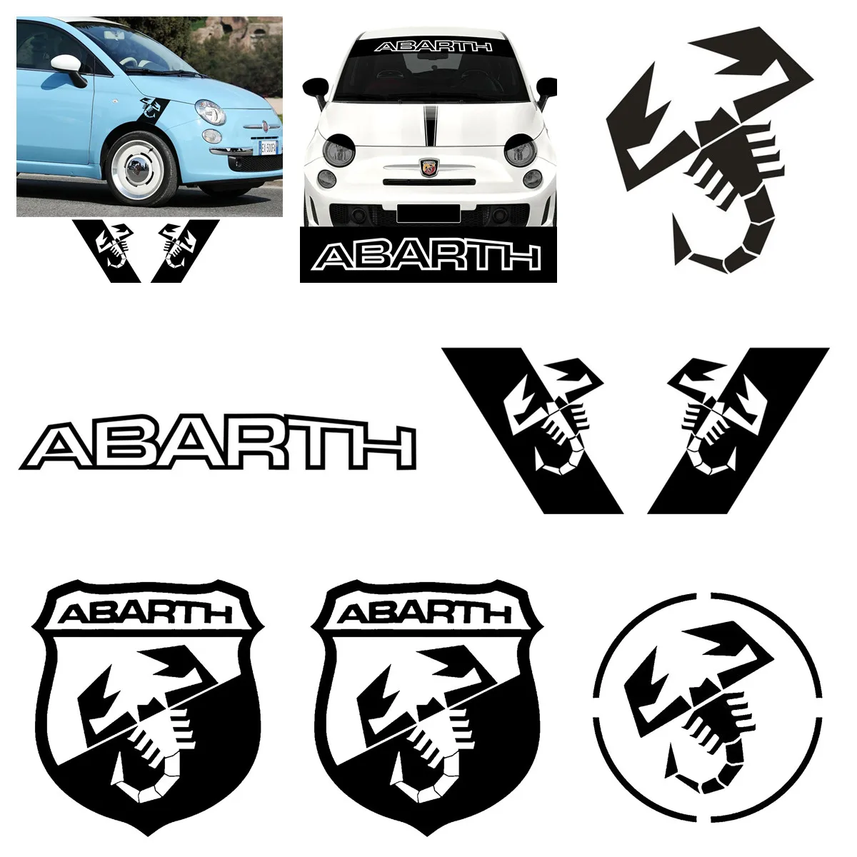 

Наклейки Abarth Fiat's500, наклейки на автомобильные детали, автомобильные ветрозащитные стекла, мотоциклетные ноутбуки, кузов автомобиля, ПВХ наклейка