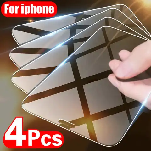 4 шт. закаленное стекло для iPhone 11 12 13 14 Pro XR X XS Max Защита экрана для iPhone 12 Pro Max Mini 7 8 6 6S Plus SE стекло