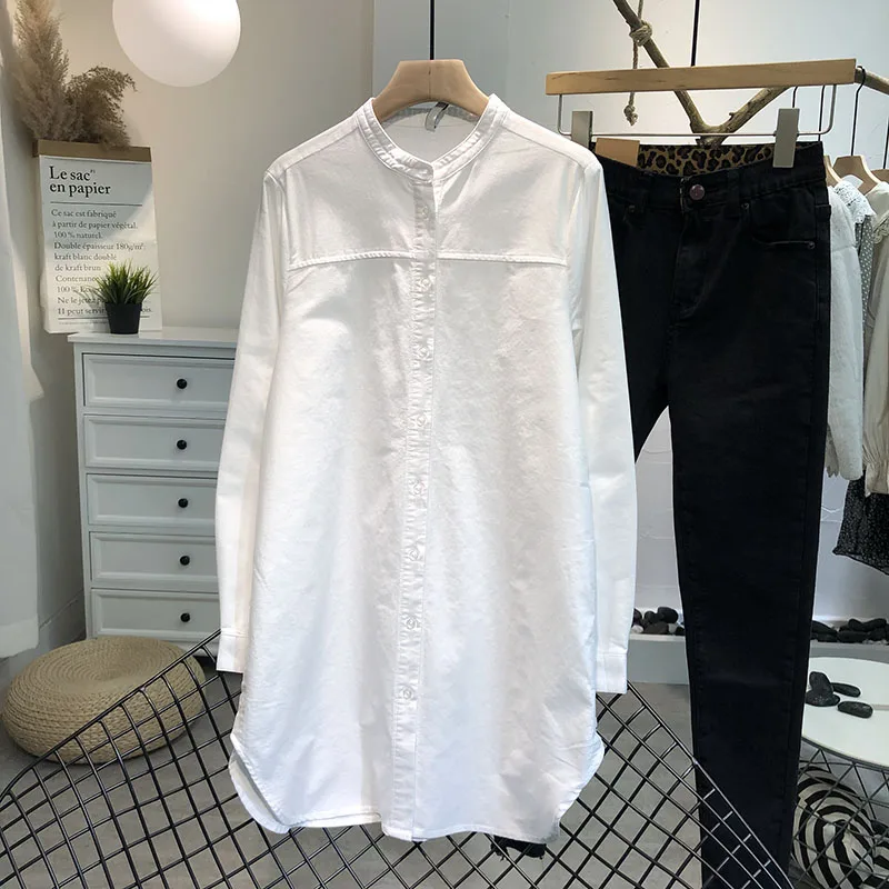 

Хлопок 100% длинные белые женские рубашки Лето Новинка 2022 круглый вырез прямые свободные элегантные женские пиджаки Пальто Топы