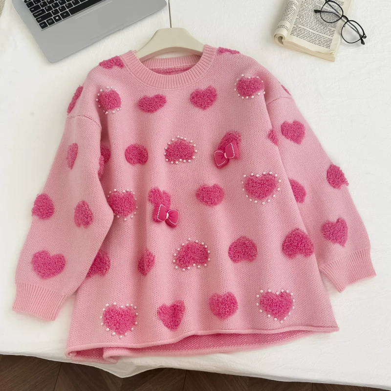 Осень-зима женские вязаные крючком пуловеры с вышивкой Love Pattern темпераментные