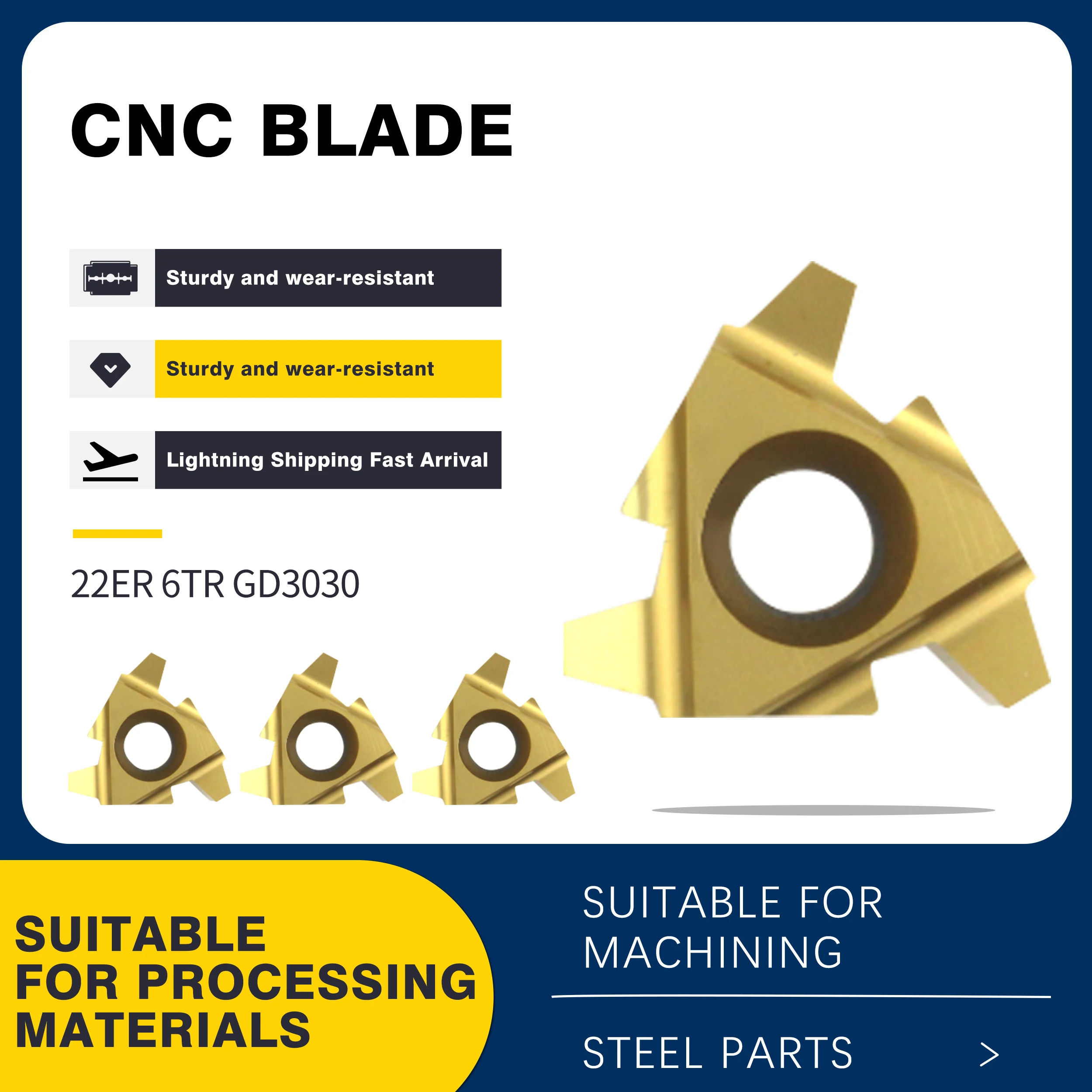 

10Pcs 22ER/IR 4/5/6TR GD3030 Threading Inserts CNC Lathe Tool Carbide Blades For Processing Steel And Stainless Steel Materials