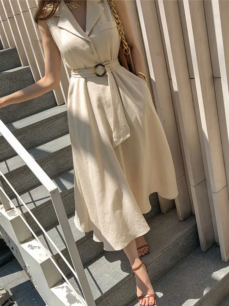 

JXMYY 2022 New Summer Fashion Waist Retro Skirt Hepburn Elegant Temperament Sleeveless Dress Women's Skirt