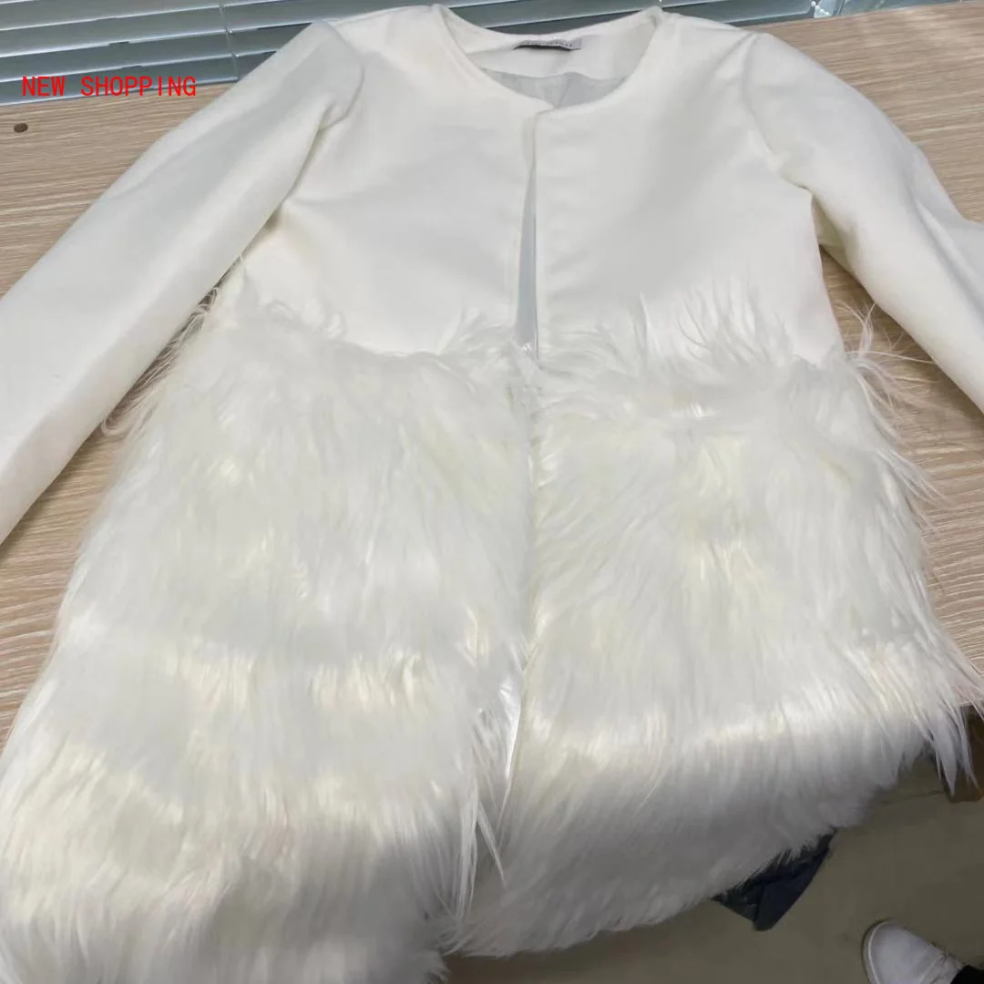 2022 Autumn Winter New Faux Fur Coat Slim Fit Women Fashion Elegant Streetwear Thick Warm Fur O-Neck Coats Jacket Overcoat White