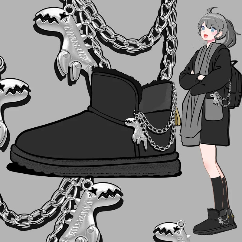 

Женские ботильоны с хлопковой подкладкой Amy and Michael, теплые черные ботинки для тенниса, обувь аниме Dino, для зимы, 2022