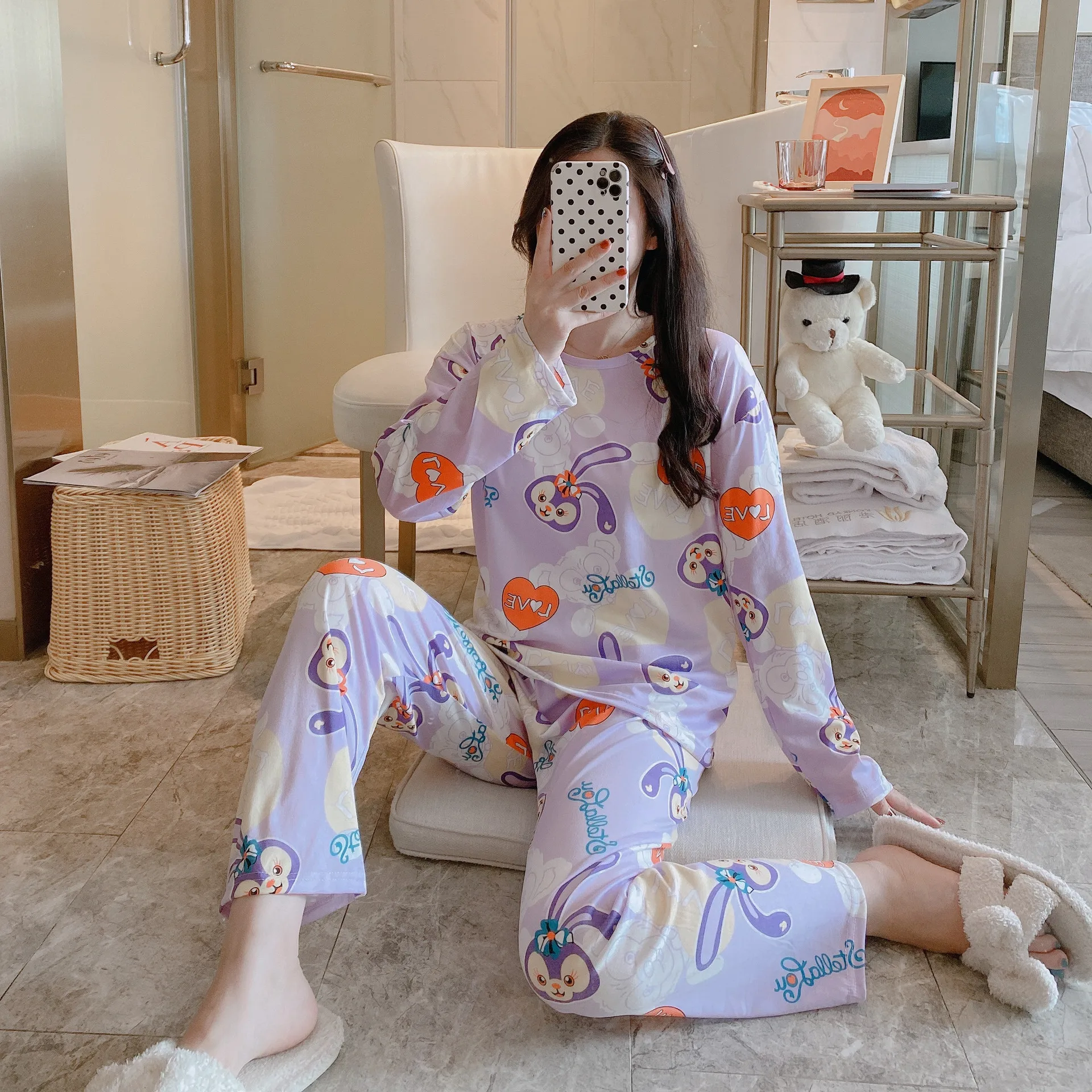 Spring Autumn Female Superior Quality  Breathable And Hygroscopic Pajamas Suit Fresh Style Long Sleeve Printing  Outerwear