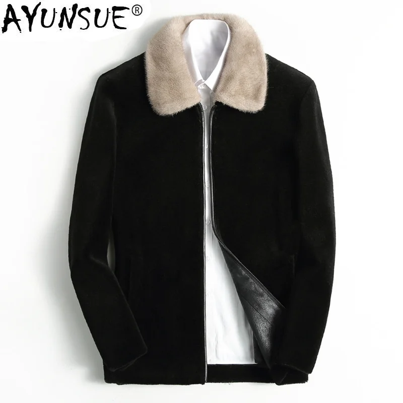 

Autumn Winter Real Fur Coat Men Sheep Shearing 100% Wool Jacket Mink Collar Korean Abrigo Hombre KFS19M207-1-J J3797