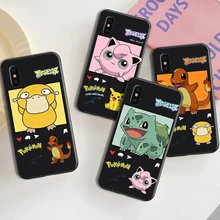 Pokémon Japanese Anime Phone Case For Funda iPhone 13 12 11 Pro Max 13 12 Mini X XR XS Max 6 6s 7 8 Plus Celular Black