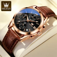 watches mens olevs top brand luxury casual leather quartz mens watch business clock male sport waterproof date chronograph