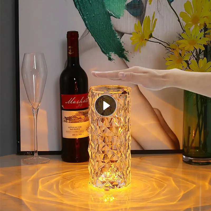 

Colorful Crystal Table Lamp Rose Light Romantic Diamond Atmosphere Light USB Touch Night Light For Bedroom Desk Party Decorate