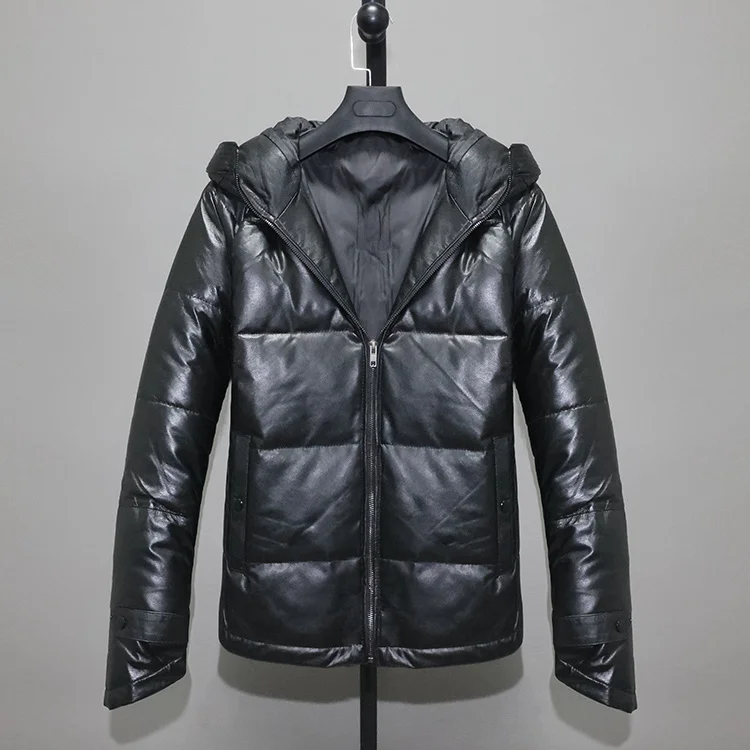 genuine warm Mens Free shipping,winter leather jacket.black sheepskin white duck down coat.plus size clothing,sales M-5XL
