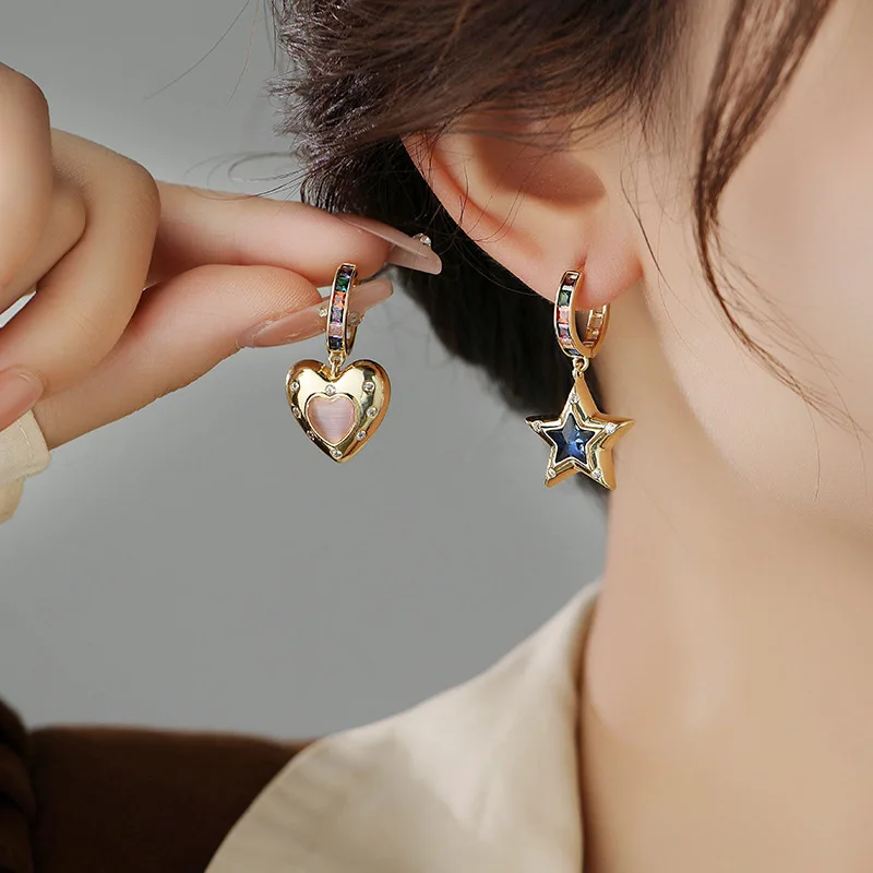 Асимметричные серьги с цирконом Love европейские и американские индивидуальным