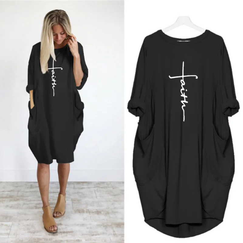 

Summer Fashion Print Midi Dresses Women Full Sleeve O Neck Knee Length Dress Loose Casual Korean Fashion Ladies Beach Clothes
