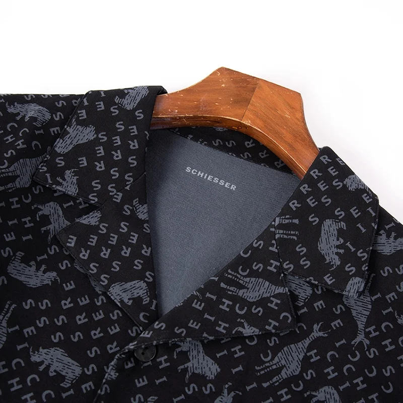 Мужские пижамы Shuya осенний новый комплект из чистого хлопка с принтом и лацканами