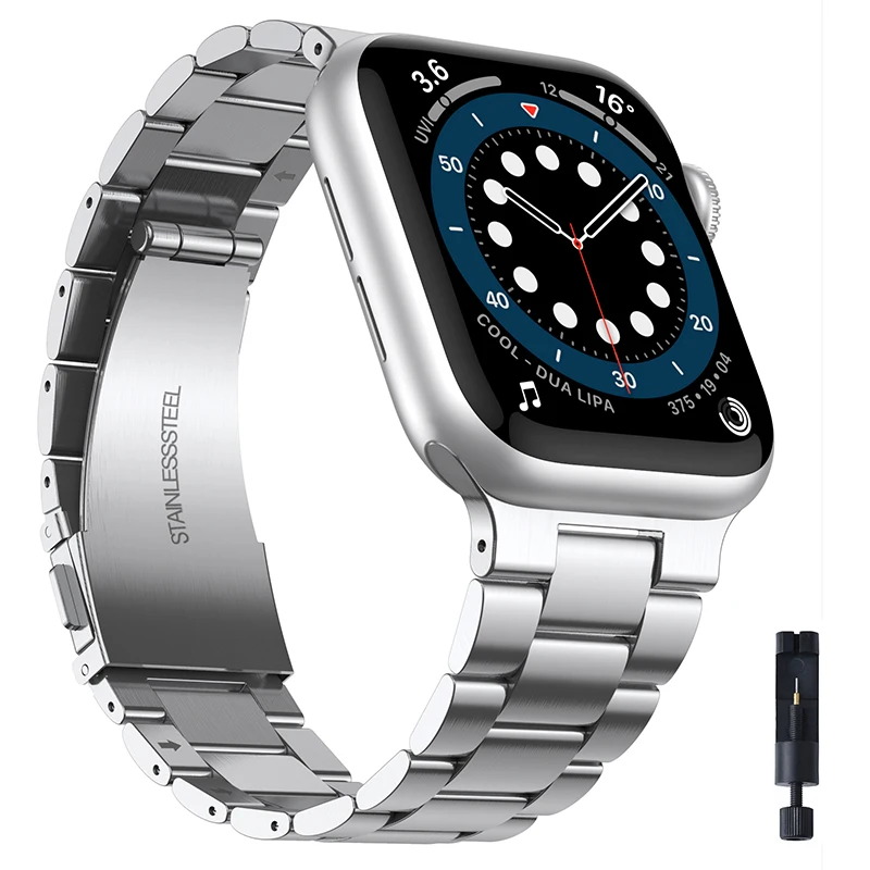 

Ремешок из нержавеющей стали для Apple Watch Series 7 41 мм 45 мм, металлический браслет для iWatch Series 3 4 5 6 SE 44 мм 40 мм 42 мм 38 мм