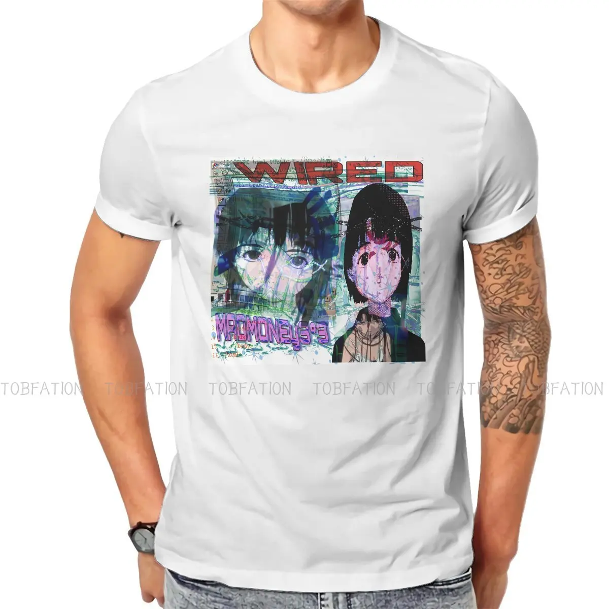 

We Are All Wired Hipster TShirts Serial Experiments Lain Anime Male Harajuku Pure Cotton Streetwear T Shirt Round Neck Oversized