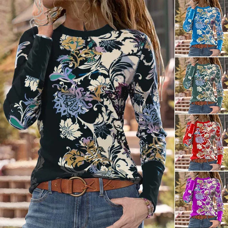 

Women's Fashion Casual Round Neck Printed Long Sleeve T-Shirt Top