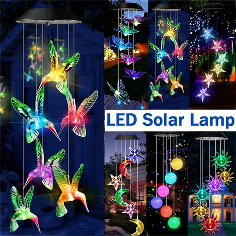 

Waterproof LED Solar Wind Chime Ball Hummingbird Wind Chime Light Color Changing Hanging Solar Light for Home Garden Yard