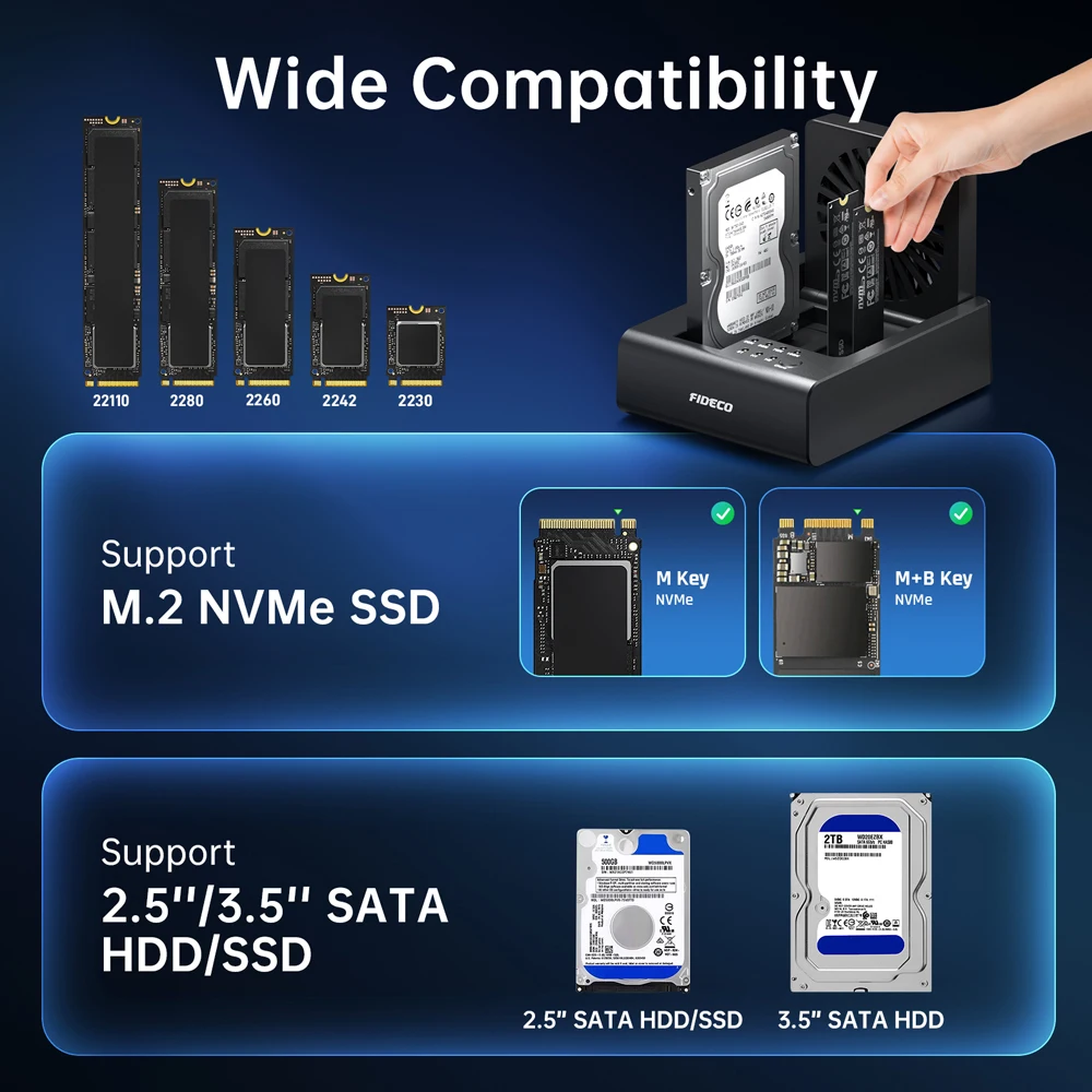 Фото Док-станция FIDECO 2/3 Bay для жестких дисков M.2 NVMe SSD и 2.5