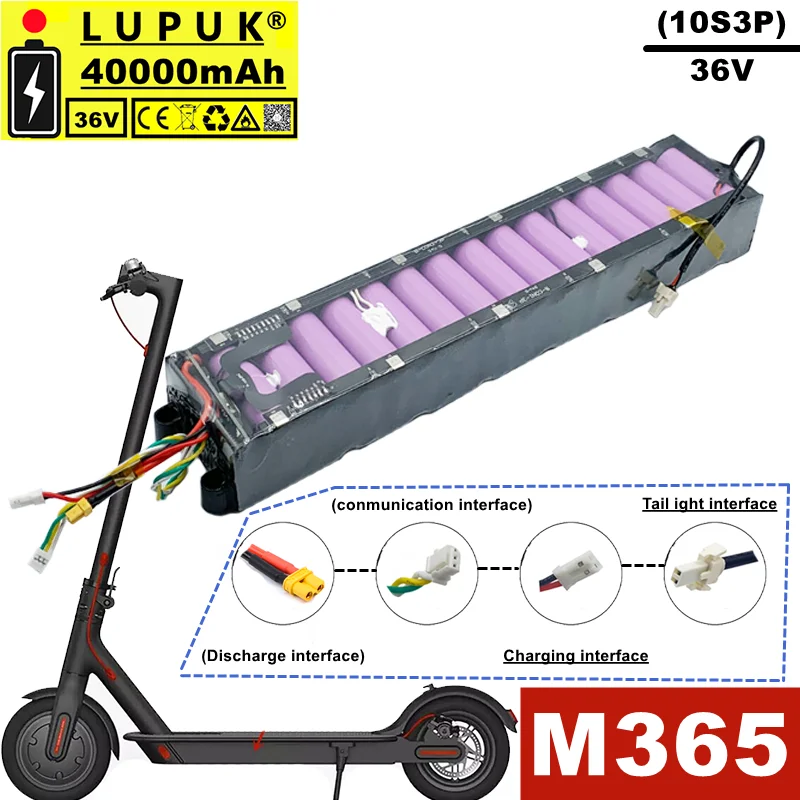 

LUPUK-M365,36V electric scooter battery pack, 40000 mAh, built-in BMS protection, long-lasting range, free shipping