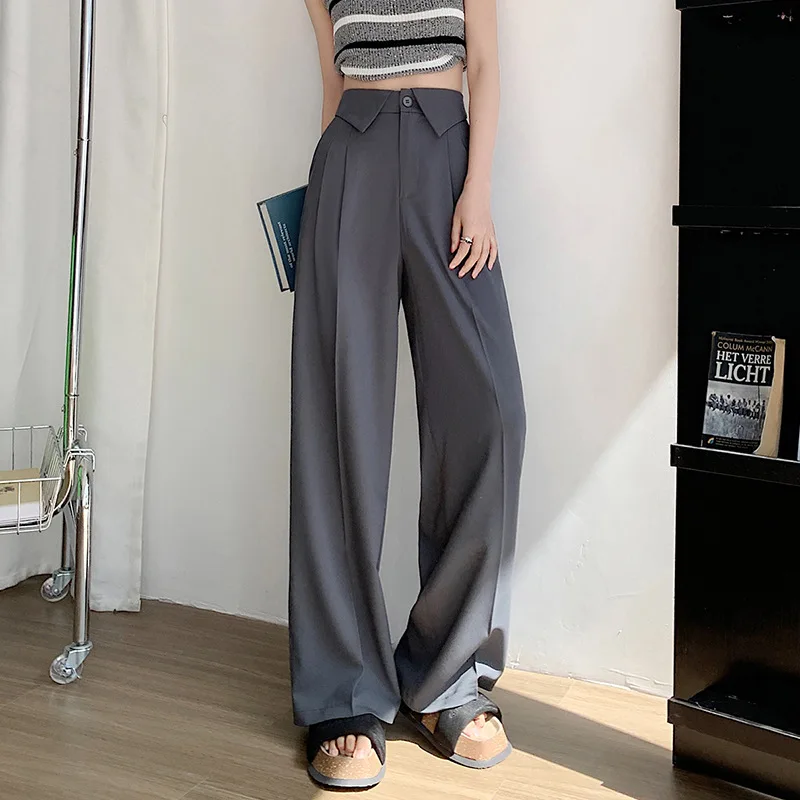 

Gray Wide-Leg Pants for Women Spring New High Waist Drooping Straight Narrow Loose Casual Black Mopping Suit Pants