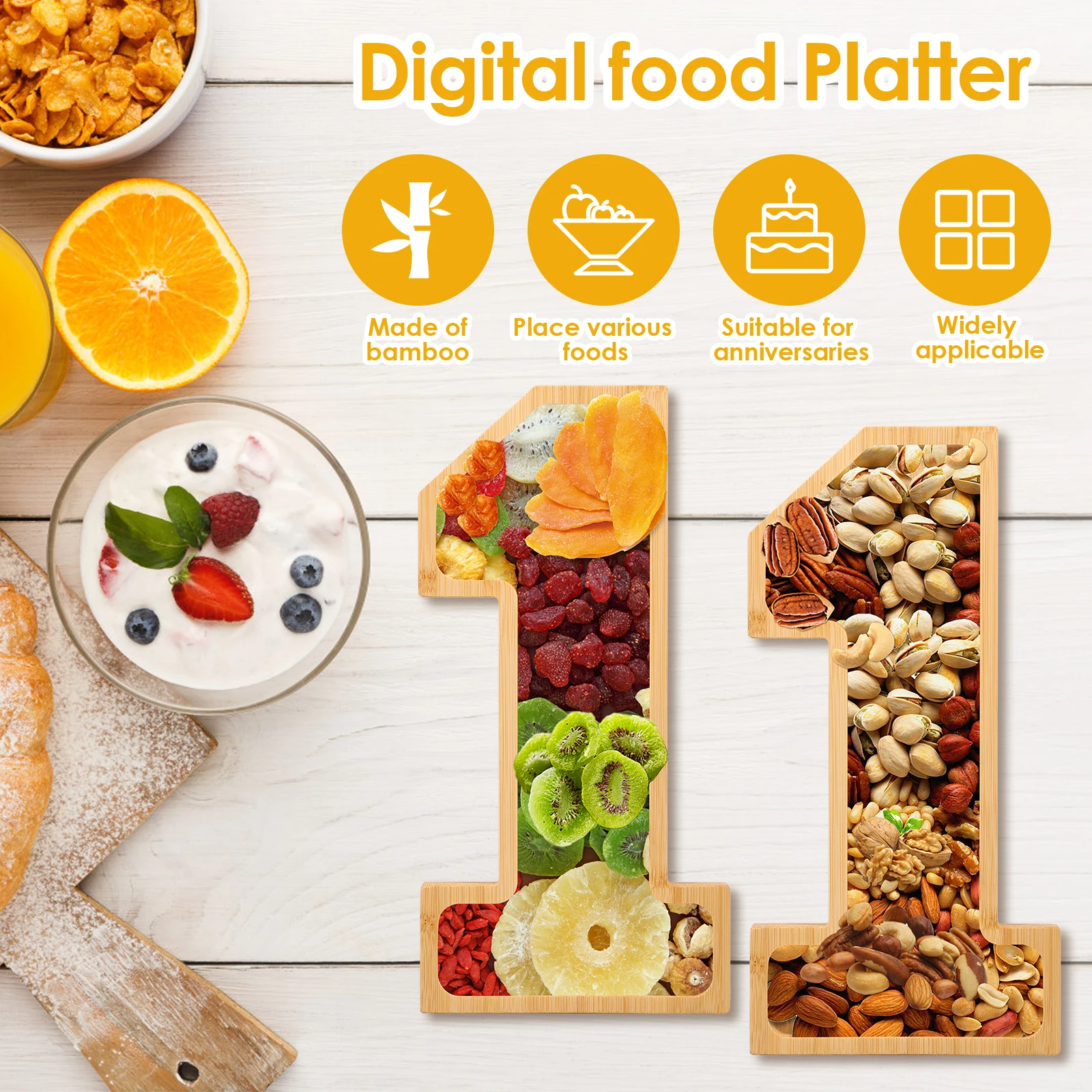 2 шт. поднос для закусок из бамбукового дерева простой в использовании