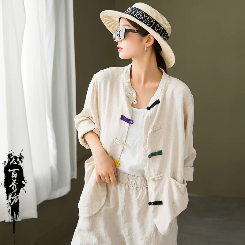 

Женский спортивный костюм из хлопка и льна в китайском стиле