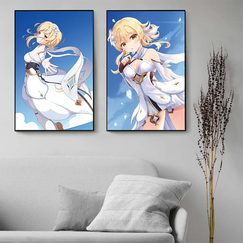 

Genshin Impact Original God Game Traveler Poster Dormitory Bedroom Living Room Decoration HD Wall Sticker with Back Glue