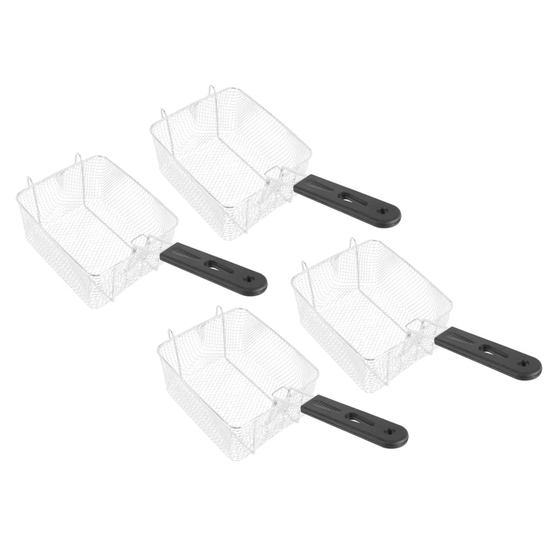 

4X Stainless Steel Deep Fry Basket Rectangle Wire Mesh Strainer With Long Handle Frying Cooking Tool