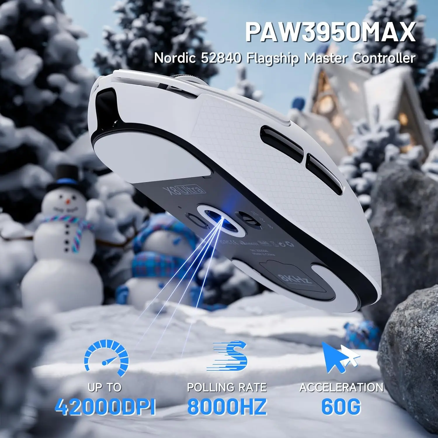 Фото Беспроводная игровая мышь ATTACK SHARK X8SE X8 Ultra с сенсором PAW3950MAX 42000 DPI, оптическим датчиком 8000 Гц Nordic 52840, эргономичная №4