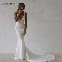 expuisite mermaid beach 2022 wedding dresses sexy deep v neck backless bride dress long boho white fashion wedding gowns custom