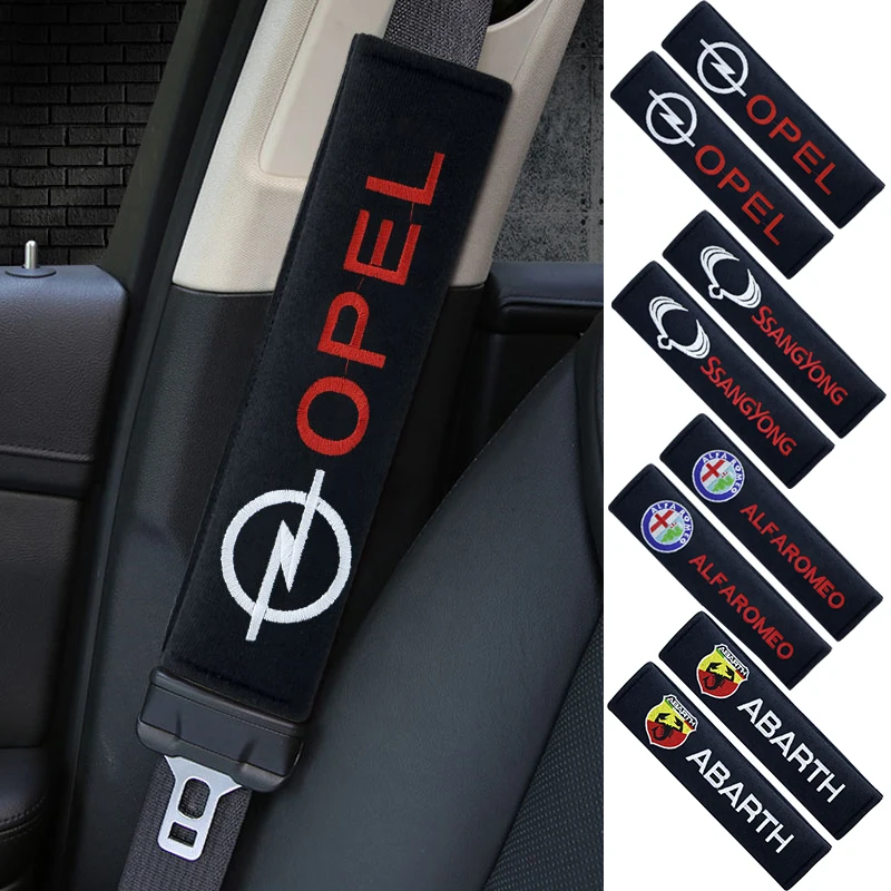

2pcs Car Interior Cotton Flannel Seat Belt Protection Cover Emblem For Dodge Challenger RAM 1500 Charger Avenger Caliber Nitro