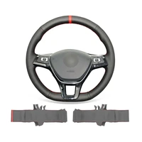 diy custom black genuine leather steering wheel cover for volkswagen golf 7 vii 2015 2020 e golf 2015 2019