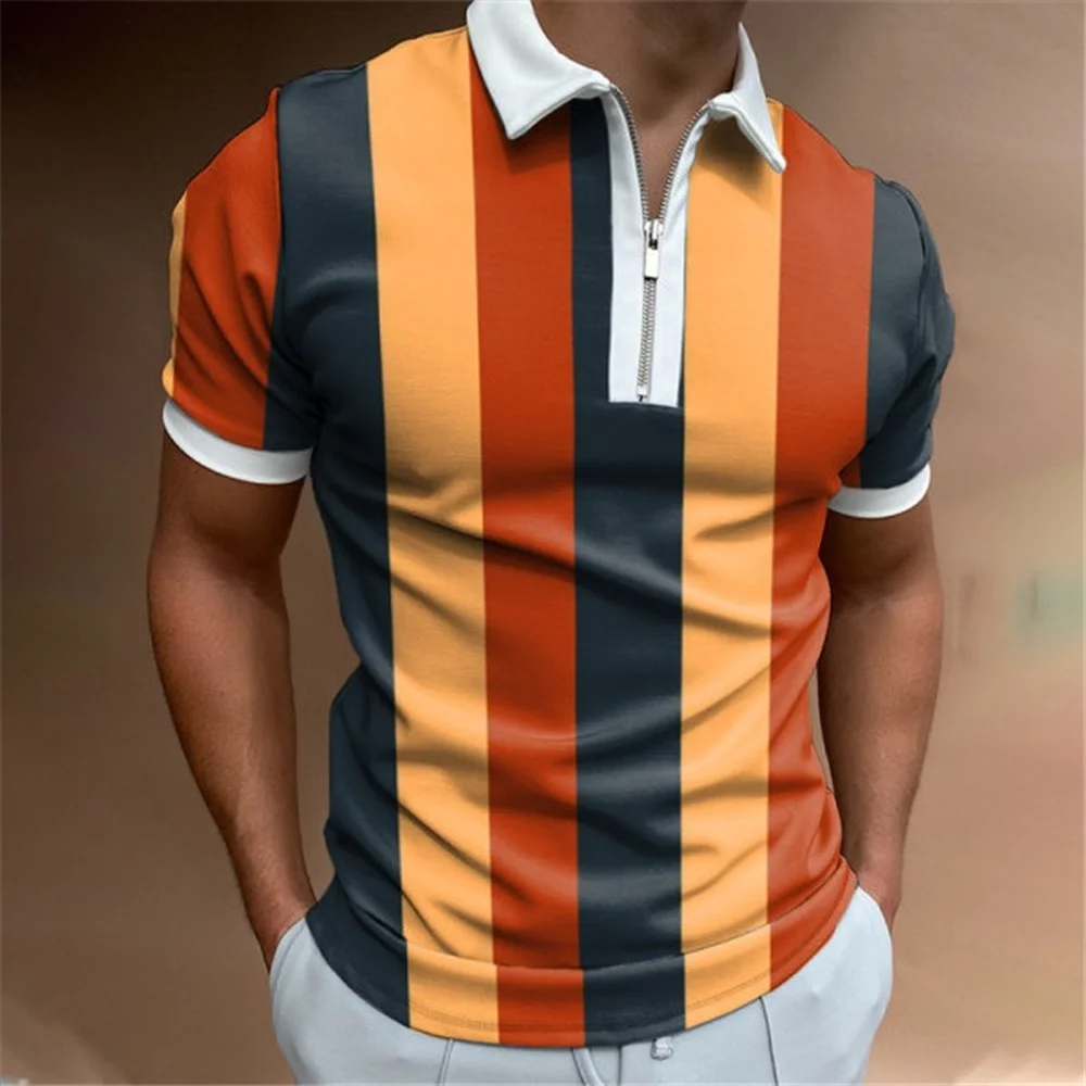 

Men's Tie Dye Print Lapel Short Sleeve Pullover Casual Men's T-Shirt Zipper POLO Shirt