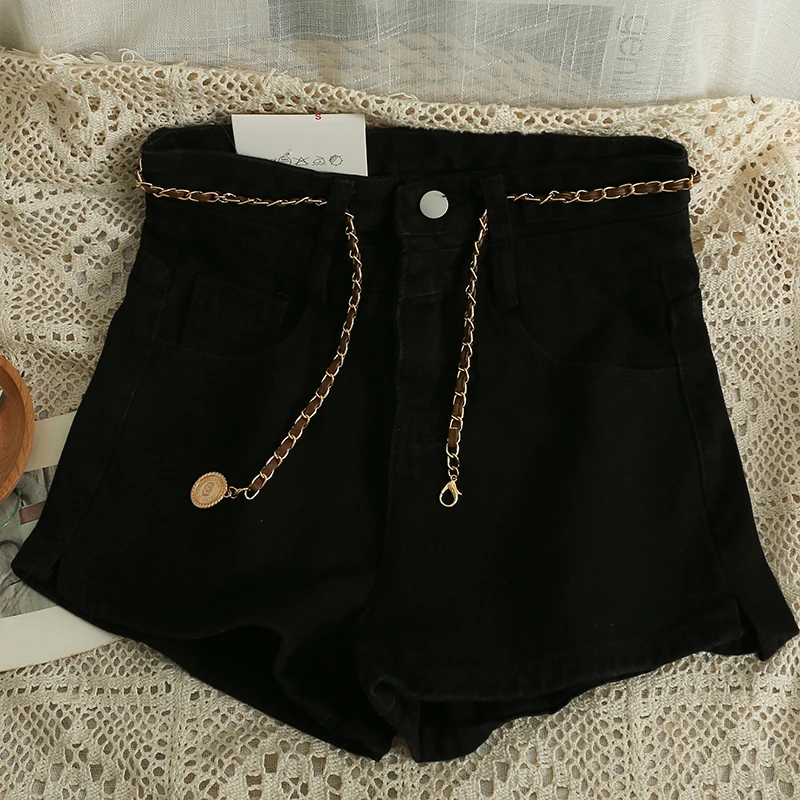 Hear The Future 2023 Spring And Summer New Women's Shorts High Waist Slim Korean Fashion All-match Washed Dark Denim Shorts