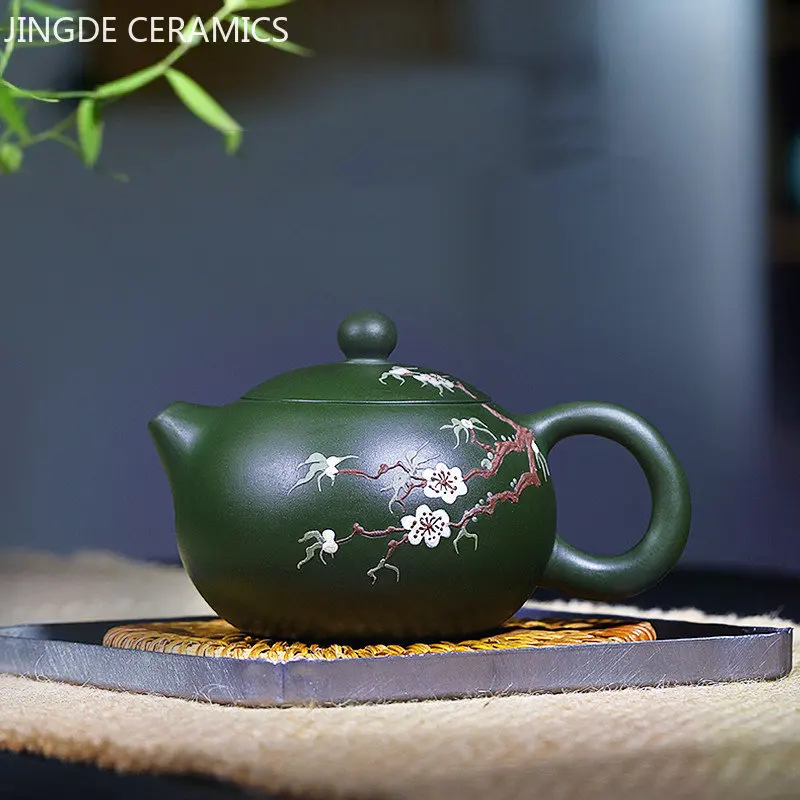 

Chinese Yixing Purple Clay Teapot Raw Ore Green Mud Xishi Tea Pot Handmade Ball Hole Filter Beauty Kettle Zisha Teaware