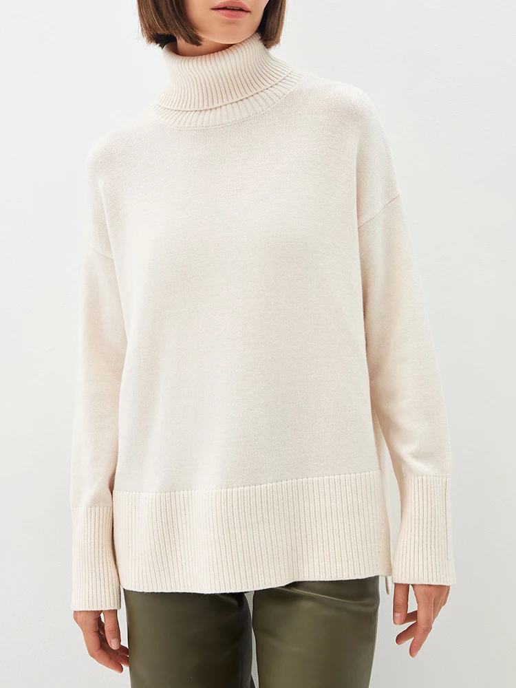

Wixra Women Sweater Soft Autumn Spring Basic High-Collar Pullover Femme Solid Loose Jumper Knitted Clothes New Hot Winter